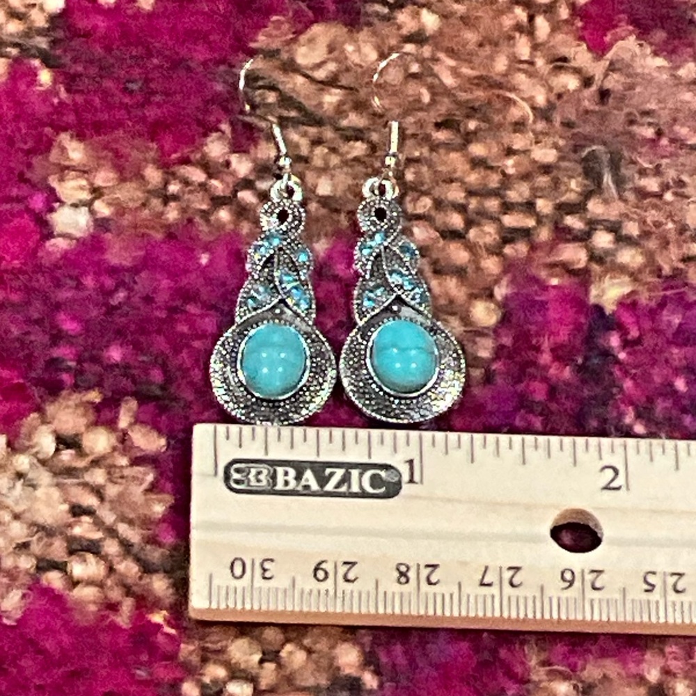 Turquoise and Silver Dangle Earrings - Picture 7 of 7